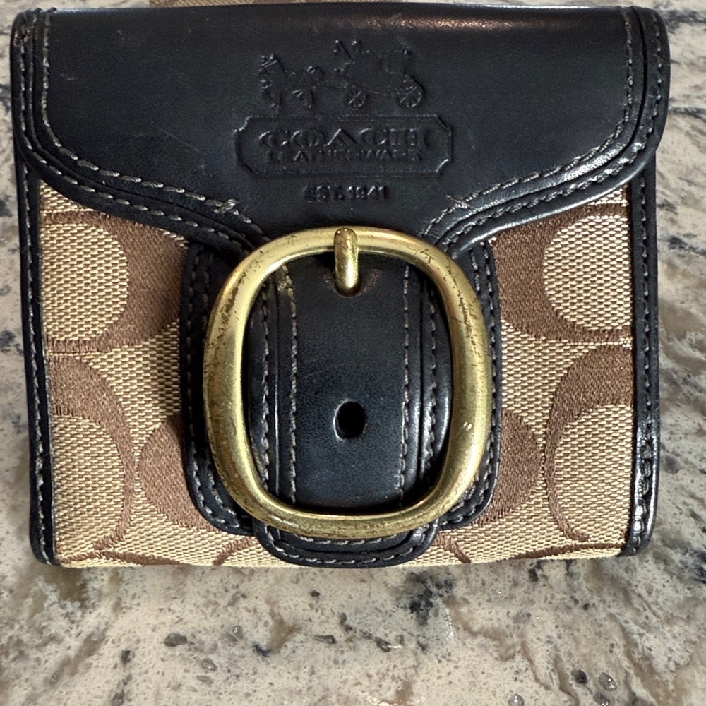 Coach Black and Brown Wallet with Gold Accent